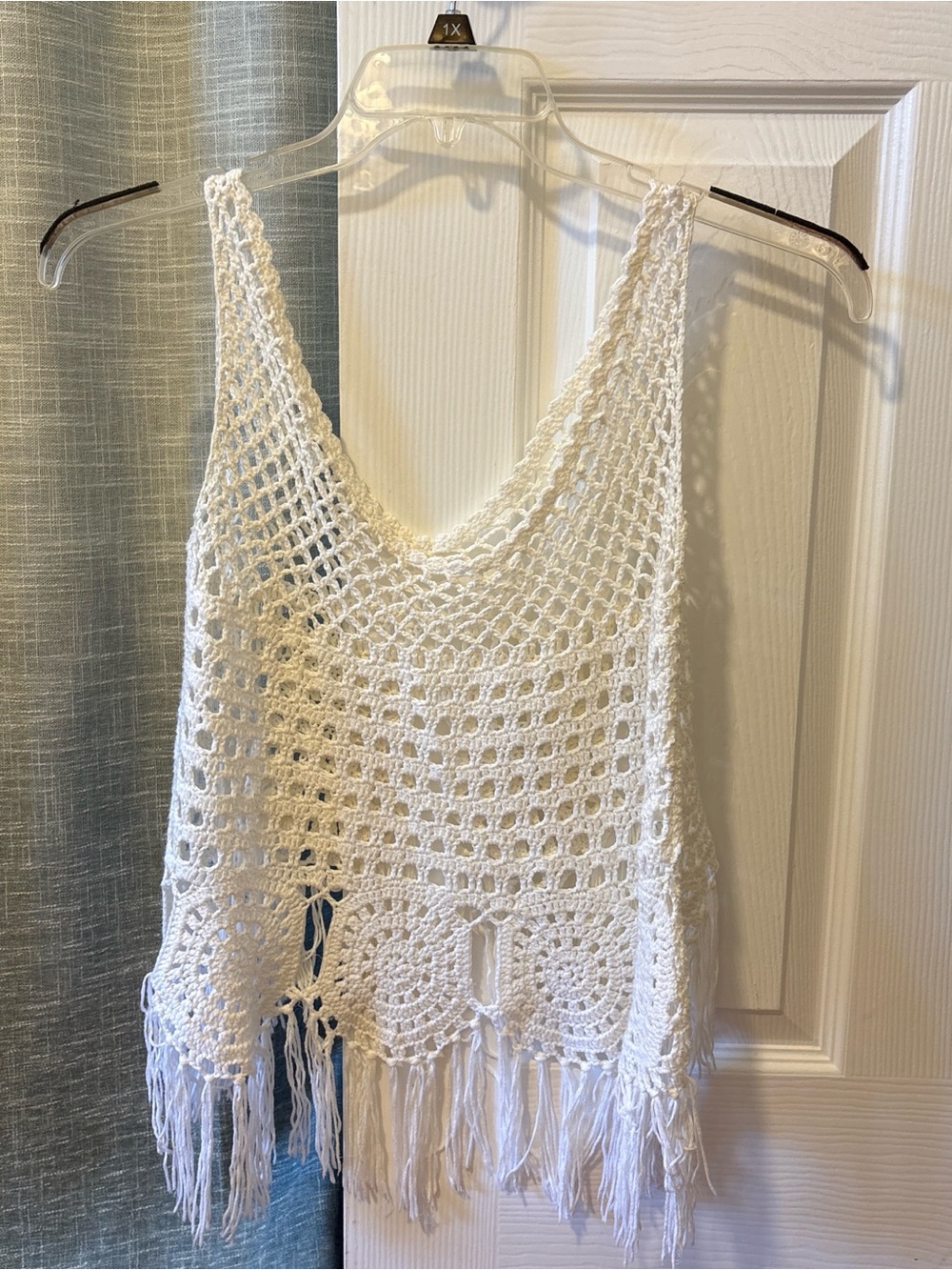 Handmade White Crochet Fringe Crop Tank Top